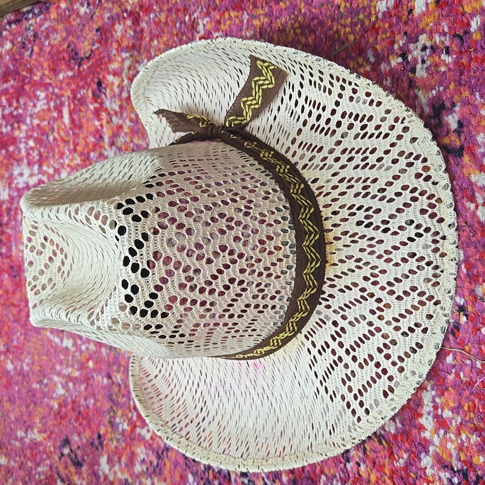 Vintage Lace Cowboy Hat Mexico Souvenir Feather Band Bohemian Cowgirl Western